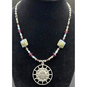 Handmade Sun Necklace Purple & Rainbow Crystals & Glass Beads by Neanie-Bot